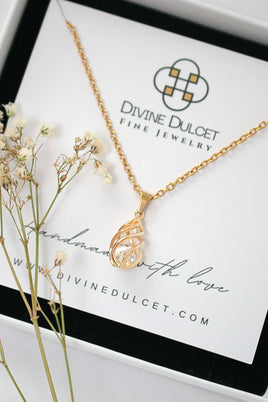 Malena 24 Karats Cubic Zirconia Tear Drop Cage Necklace